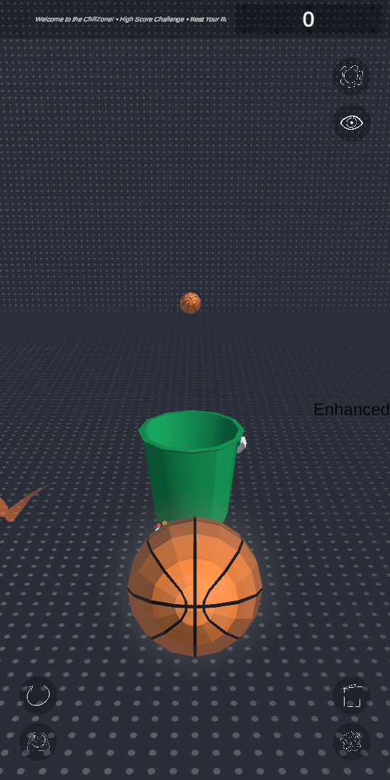 ChillZone gameplay — a basketball arcing into the bin in AR
